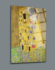 Gustav Klimt inspired glass art piece, featuring bold colors and intricate floral designs, ideal for modern decor.