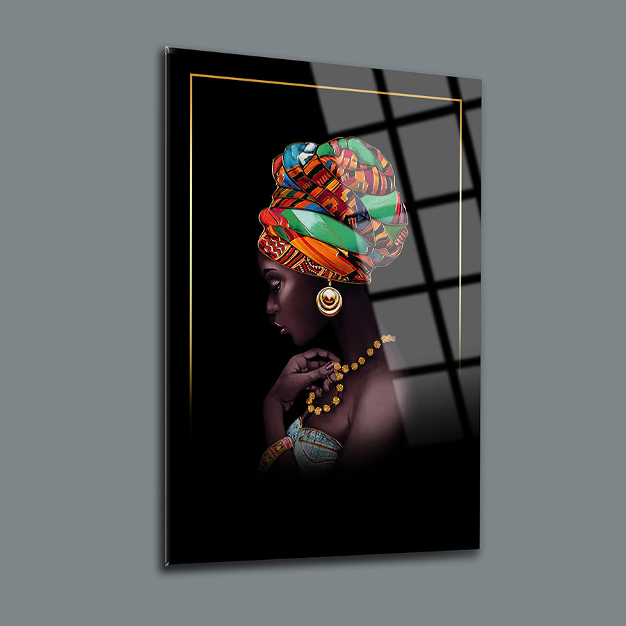 Siyahi Kadın 3 Cam Tablo, temperlenmiş camdan özel tasarım, uv baskı ile yüksek kaliteli sanatsal görünüm.