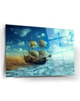 Çöl ve Buz Gemisi Cam Tablo, 4 mm kalınlığında temper cam, UV baskı ile özel tasarım, dayanıklı ve kaliteli.