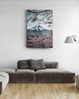 Fuji Dağı Cam Tablo, doğa temalı dekorasyon, yüksek kaliteli UV baskı, modern oturma odası aksesuarı.