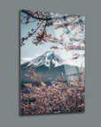 Fuji Dağı'nın çiçeklerle kaplı manzarası, şık cam tablodaki UV baskı ile göz alıcı bir sanat eseri.