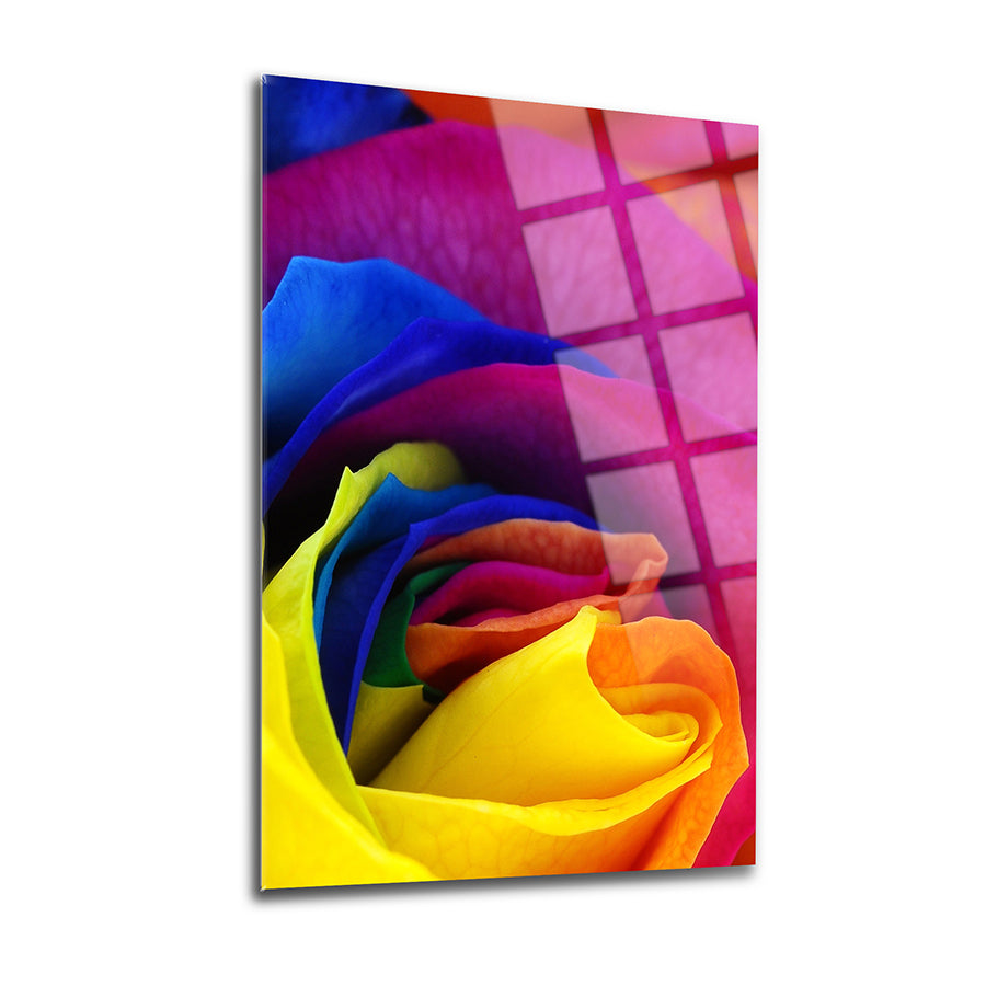 Gül Yaprakları Cam Tablo, renkli güller ile modern tasarım, 4 mm kalın yüksek kaliteli cam