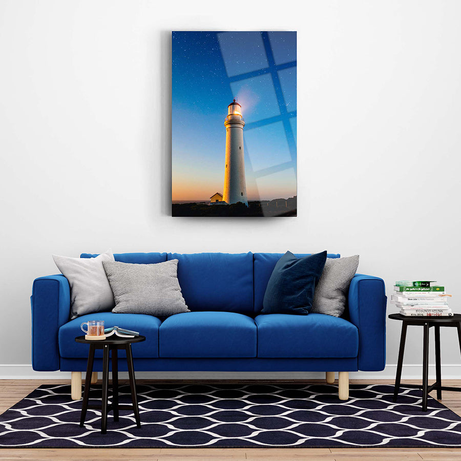 Kuzey Deniz Feneri Cam Tablo, modern oturma odası dekorasyonu, yüksek kaliteli temperli camdan 4 mm kalınlığında.