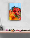 Vibrant Gelincik Çiçeği cam tablo showcasing red poppies in a bright setting, enhancing home decor.