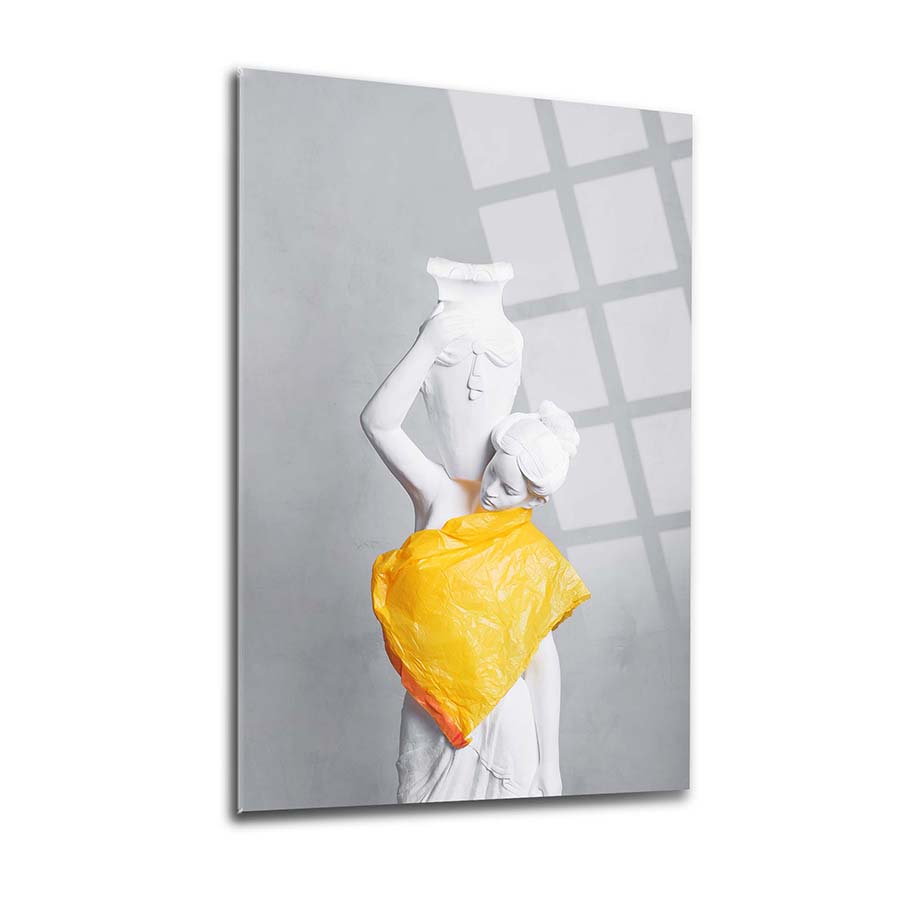 Roma Köylüsü Heykeli Cam Tablo, modern tasarım ve yüksek kaliteli UV baskı ile şık bir dekorasyon unsuru.