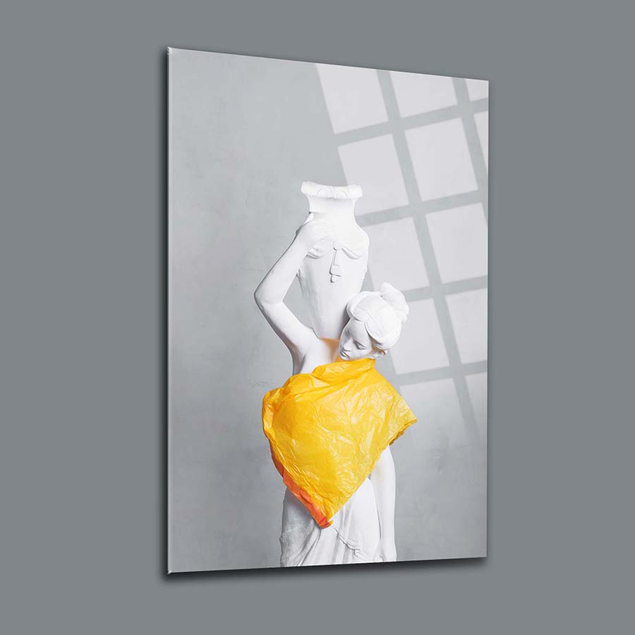 Roma Köylüsü Heykeli Cam Tablo, modern tasarım, UV baskı ile yüksek kaliteli cam yüzey, şık dekorasyon