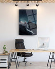 Stunning Dağdaki Yıldızlar Cam Tablo displayed in a modern office setting, enhancing decor with a starry night mountain view.
