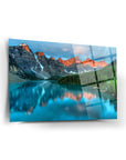 Banff National Park glass artwork with stunning mountain and lake reflections, showcasing vibrant colors and high-quality design.