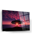 Ağaç Günbatımı Cam Tablo, 4 mm kalınlığında UV baskı, yüksek kaliteli temper cam ile şık dekorasyon.