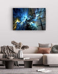 Uzay Bulutları Cam Tablo, modern oturma odasında asılı, şık tasarım ve canlı renkler, SRD CONCEPT kalite.
