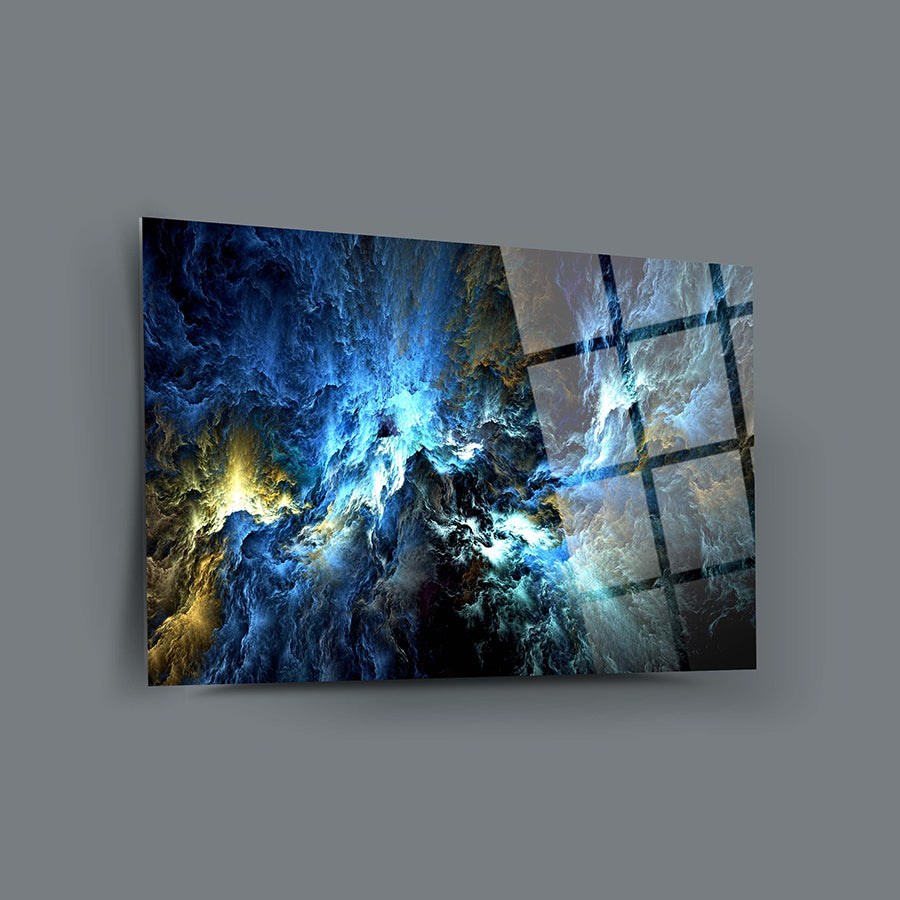 Uzay Bulutları Cam Tablo, 4mm kalınlığında temperli cam, levha üzerindeki renkli ve soyut bulut desenleri.