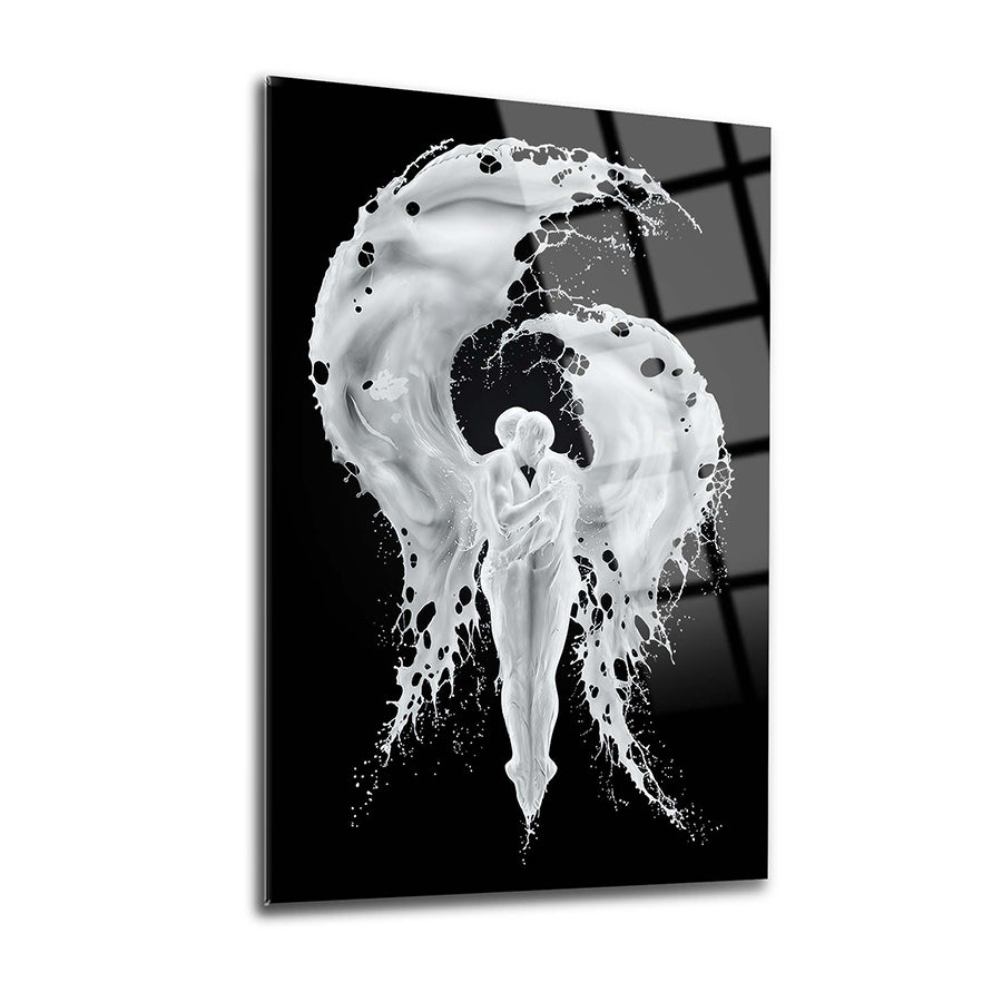 Beyaz Aşk Cam Tablo, modern tasarım, yüksek kaliteli temperli cam, şık ve zarif duvar sanatı.