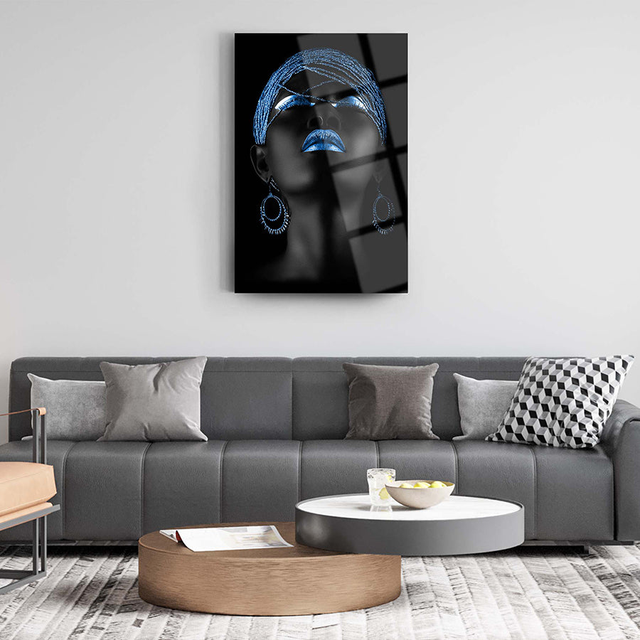 Siyahi Kadın 4 Cam Tablo, modern tasarım, ev dekoru, şık oturma odası sanatı.