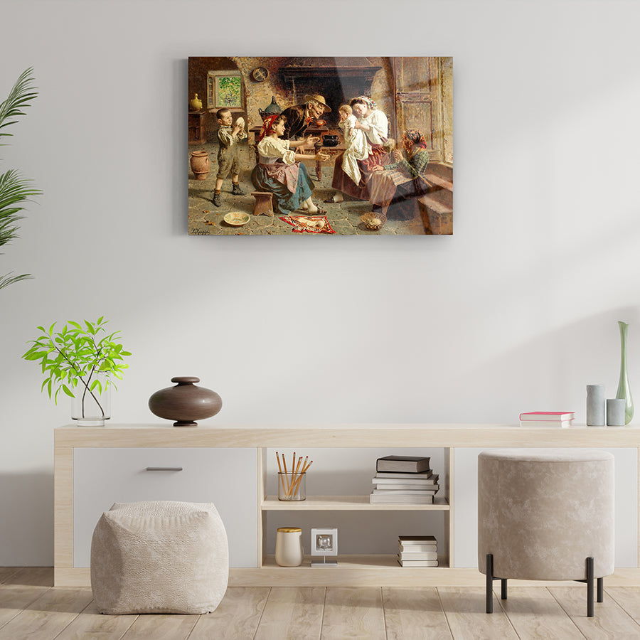 Mutlu Aile Cam Tablo, şık iç mekan dekorasyonu için yüksek kaliteli UV baskı ile hazırlanmış