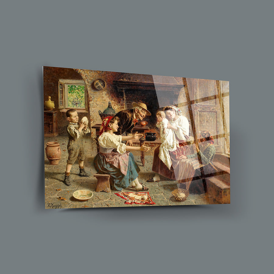 Mutlu Aile Cam Tablo,SRD Concept'un özel tasarımı, camda UV baskılı aile temalı resim.