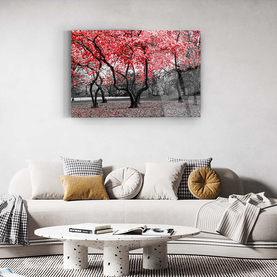 Kırmızı ağaçlar Cam Tablo, modern tasarım, iç mekan dekorasyonu, yüksek kaliteli UV baskı.