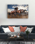 Arap Atları cam tablo, şık oturma odası dekoru, modern tasarım, yüksek kaliteli UV baskı.