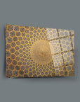 Elegant Kubbe Cam Tablo with intricate geometric patterns and gold tones on a sleek background.