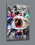 Vibrant eye artwork on high-quality tempered glass, featuring abstract designs and UV printing.
