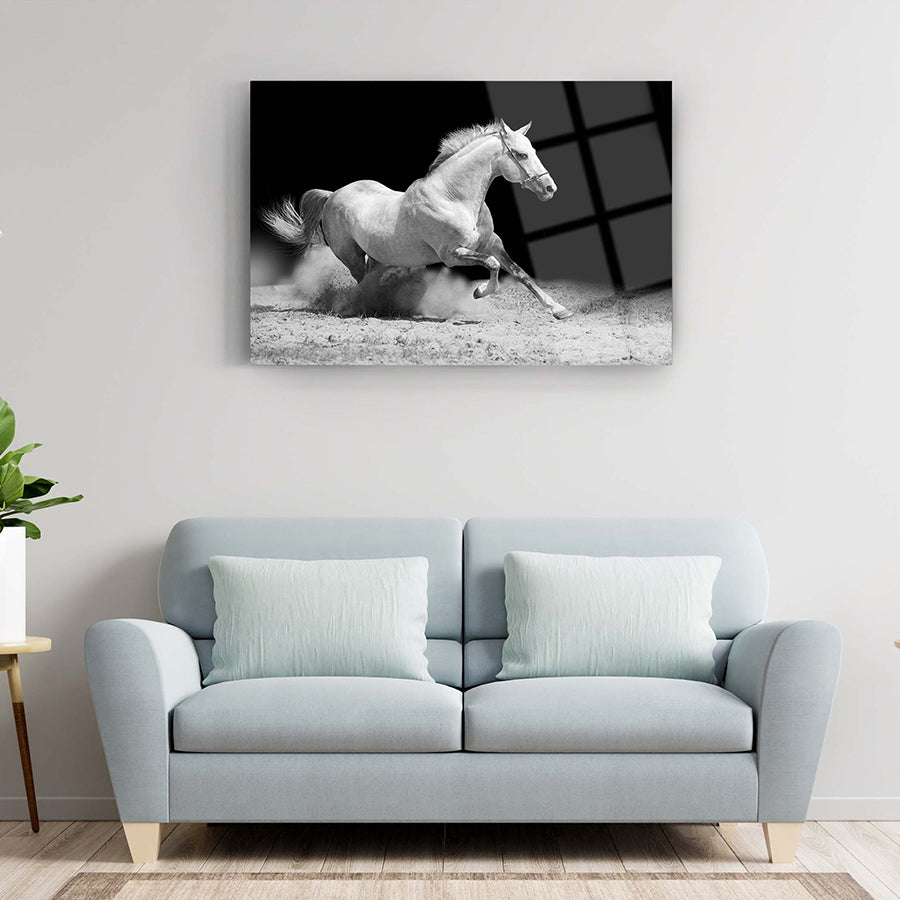 Sultan Atı Cam Tablo: Şık, UV baskı ile tasarlanmış, 4 mm kalınlığında yüksek kaliteli cam tablo.