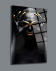 Siyahi Kadın 6 Cam Tablo with striking black figure and bold golden accents on hands and lips.