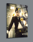 Charlie Chaplin cam tablo, vintage sanat, kuşlarla dolu sahne, eşsiz dekoratif parça, modern iç mekan estetiği için