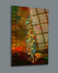Şükrederseniz Arttırırım Cam Tablo with beautiful gold and colorful calligraphy on textured background.