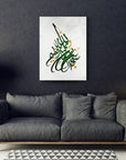 Artistic cam tableau featuring Arabic calligraphy on a stylish wall above a modern gray sofa.