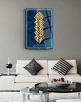 Modern Kufi Esselemü Aleyküm glass art on blue background, perfect for home decor and artistic display.