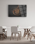Elif 1 Cam Tablo on a minimalist wall above a stylish dining table with white chairs.