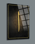 Elif 2 Cam Tablo with gold design on black background, showcasing high-quality UV printing and tempered glass.