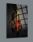 Elif 3 Cam Tablo with abstract design showing vivid colors through a cracked wall pattern.