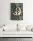 Decorative Hz. Fatma glass art piece on wall above a stylish white sofa, showcasing unique UV printing design.