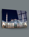 Süleymaniye Mosque glass art with UV printing, showcasing a stunning night view and elegant architecture.
