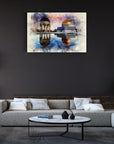 Mescid-i Aksa 2 Cam Tablo depicting beautiful reflections, modern decor in a stylish living room setting.