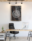 Ayetel Kürsi 10 Cam Tablo displayed in a modern office setting, enhancing workspace decor with artistic elegance.