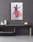 Semazen 2 Cam Tablo in a modern living room setting, showcasing vibrant colors and fluid design.