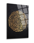 Elegant İhlas Suresi 2 Cam Tablo with gold Arabic calligraphy on black background, perfect for home decor.