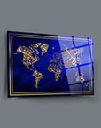 İslami Dünya 2 Haritası Cam Tablo, şık UV baskılı tasarım, 4 mm kalınlık, yüksek kaliteli temper cam.