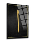Decorative Elif art piece in gold on a black background, showcasing modern temper glass design.