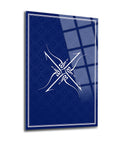 Decorative blue glass wall art with Arabic calligraphy design, featuring high-quality UV printing on tempered glass.