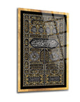 Kabe Kapısı 2 Cam Tablo with intricate gold and black design showcasing calligraphy and decorative patterns.
