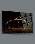 Hiç 2 Cam Tablo with gold decorative design on black background, showcasing high-quality UV printing and modern aesthetics.