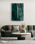 Elif 5 Cam Tablo with golden arrow design, perfect for modern interior decor in a stylish living room setting.
