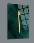 Elif 5 Cam Tablo with golden arrow design on green background, displaying modern art elegance.