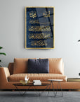 Elegant Nazar Duası 4 Cam Tablo on wall above modern sofa, stylish home decor with Arabic calligraphy.