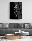 Modern SRD concept glass wall art with elegant design, enhancing contemporary living room decor.