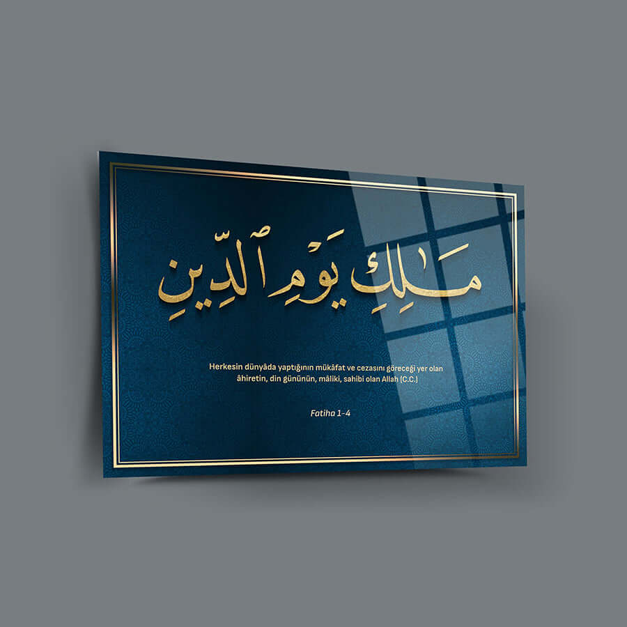 Fatiha Suresi 4. Ayet Cam Tablo, şık tasarım, UV baskı, yüksek kaliteli cam ile üretildi.