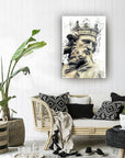 Zeus Cam Tablo artwork featuring a regal figure in a stylish living room setting with plants and decorative pillows.