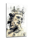 Artistic wall decor featuring a detailed sculpture of a king with a crown, showcasing intricate facial features.